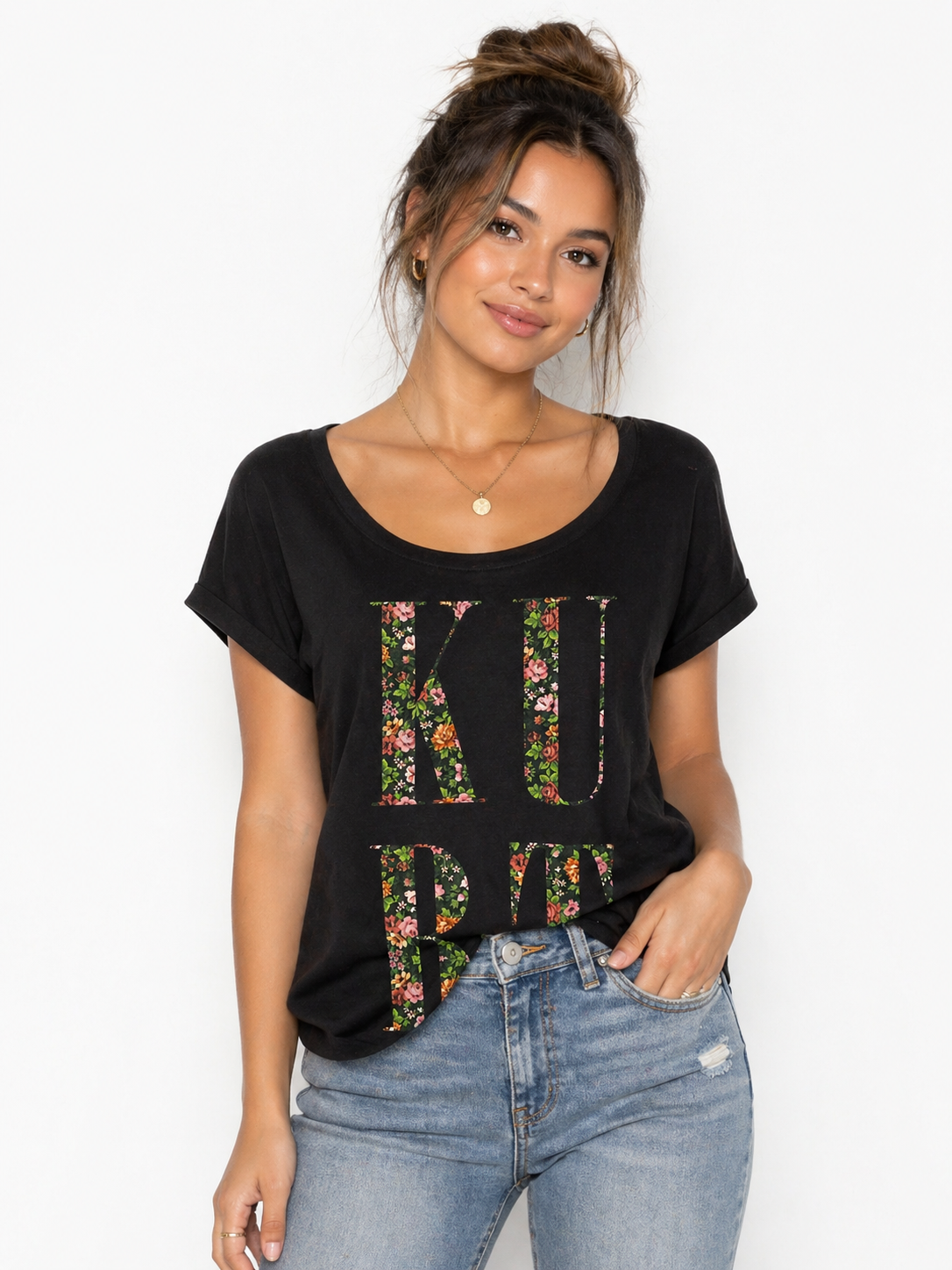 Kurt Tribute Floral Graphic Tee – Women’s Grunge Icon Shirt