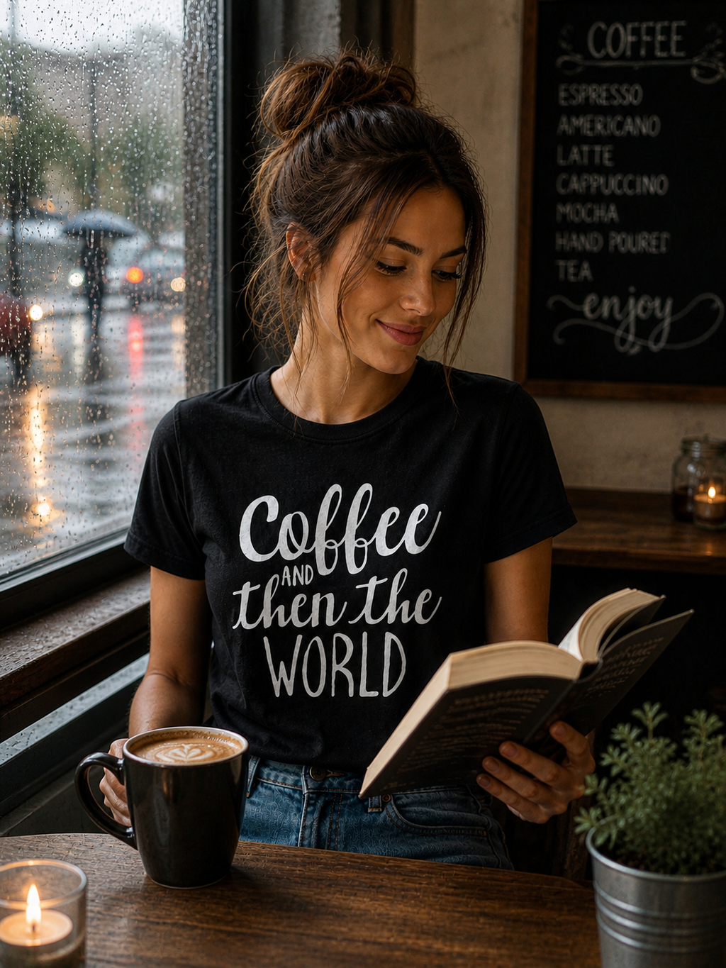 “Coffee and Then the World” graphic tee