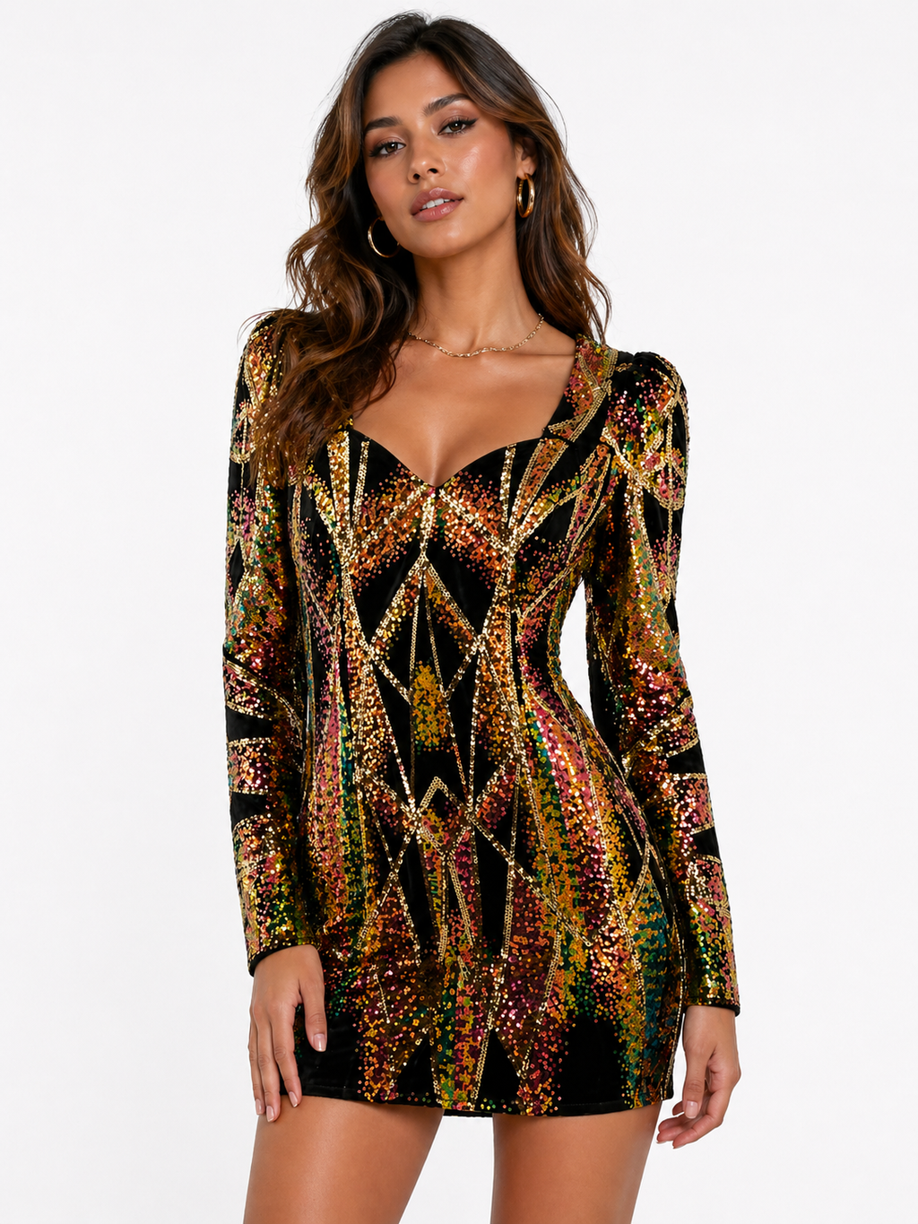 Luxe Sequin Geometric Mini Dress – VIP Night Out Statement Piece