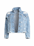 Distressed Cropped Denim Jacket (Plus)