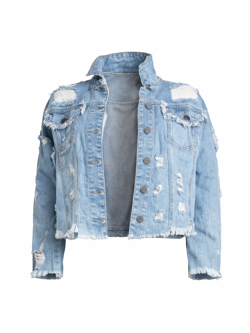 Distressed Cropped Denim Jacket (Plus)