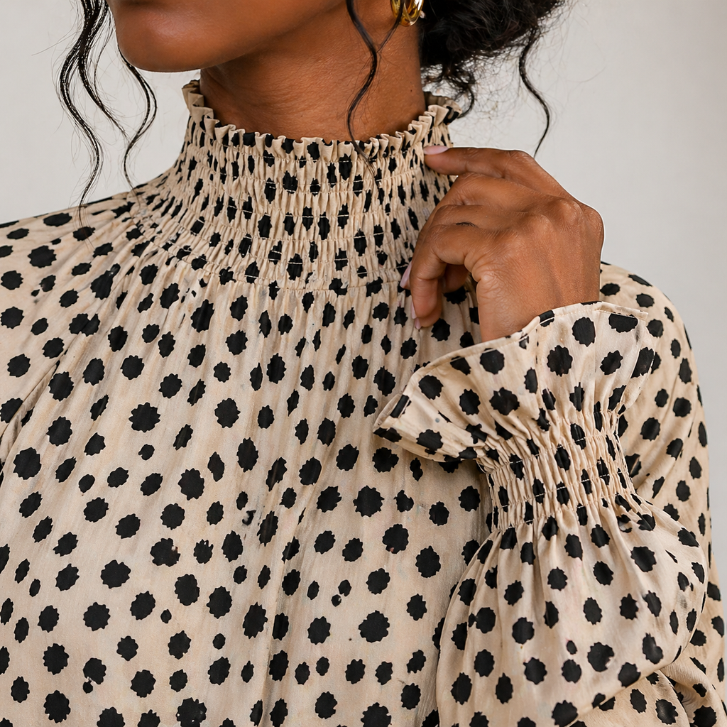 Dalmatian Print Smocked Blouse – Women’s Chic Statement Top