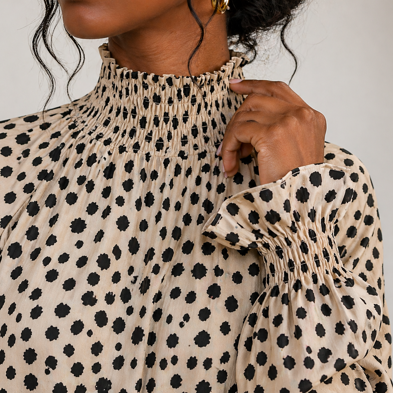 Dalmatian Print Smocked Blouse – Women’s Chic Statement Top