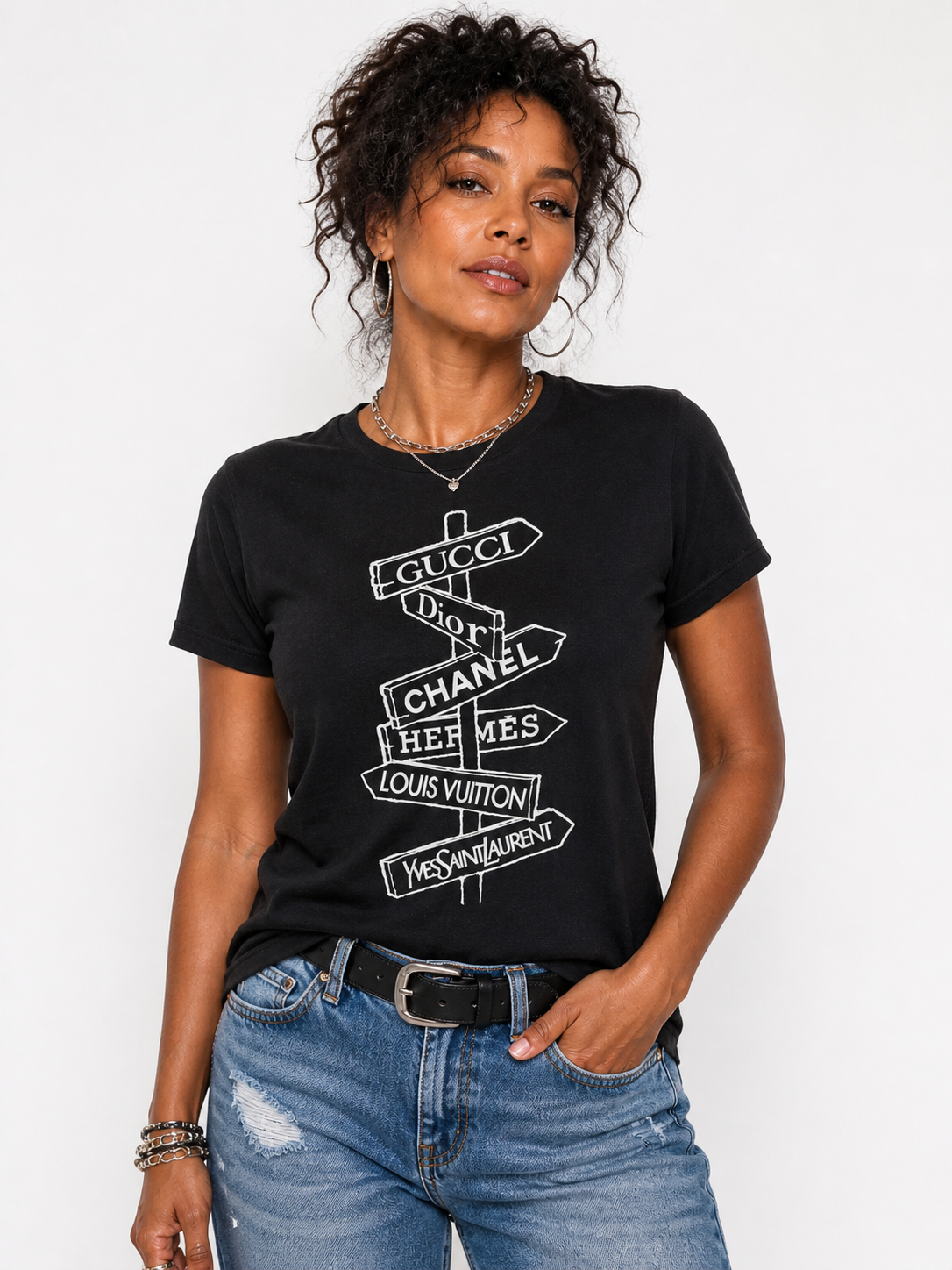 Designer Signpost Graphic Tee – Black