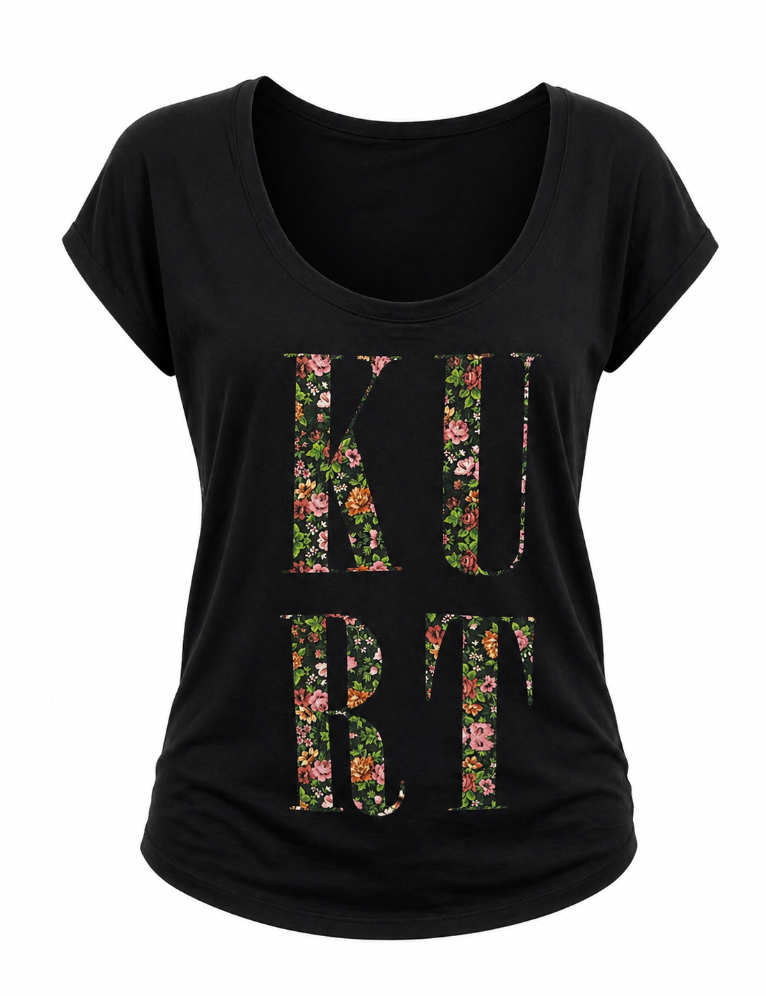 Kurt Tribute Floral Graphic Tee – Women’s Grunge Icon Shirt