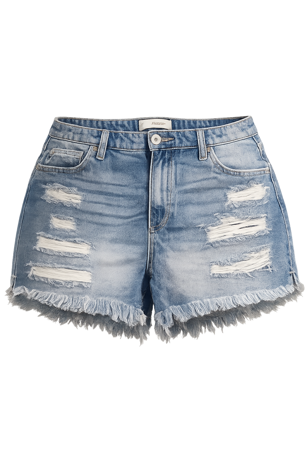 Distressed High Rise Denim Shorts (Plus)