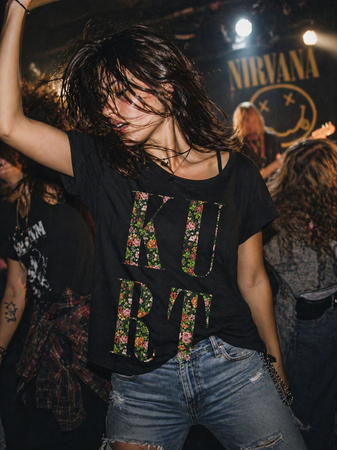 Kurt Tribute Floral Graphic Tee – Women’s Grunge Icon Shirt