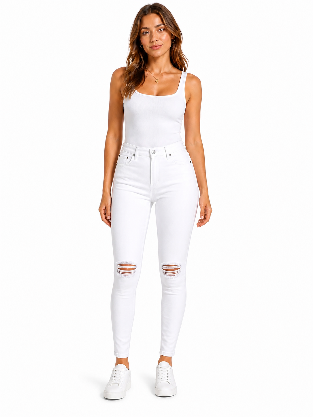 Ms. Cello High-Rise Distressed Skinny Jeans – White